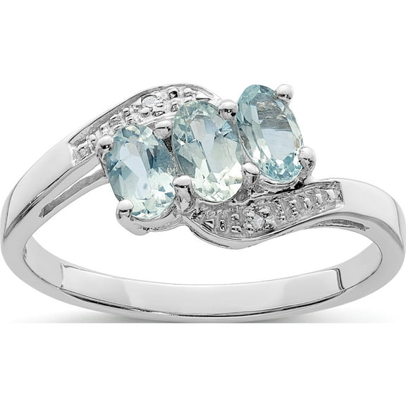 Designer Sterling Silver Rhodium Aqua & Diamond Ring Made In Thailand -Jewelry By Sweet Pea Creations