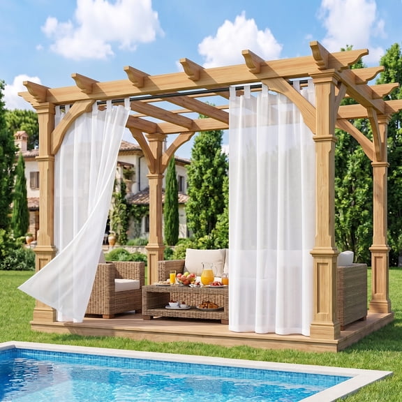 Lapalife Outdoor Sheer Curtains for Patio Waterproof, Detachable Sticky Tab Top Light Filtering Voile Drape, Weatherproof Privacy Screen for Porch/Pergola/Gazebo, 52 x 84 inch, White, 1 Panel
