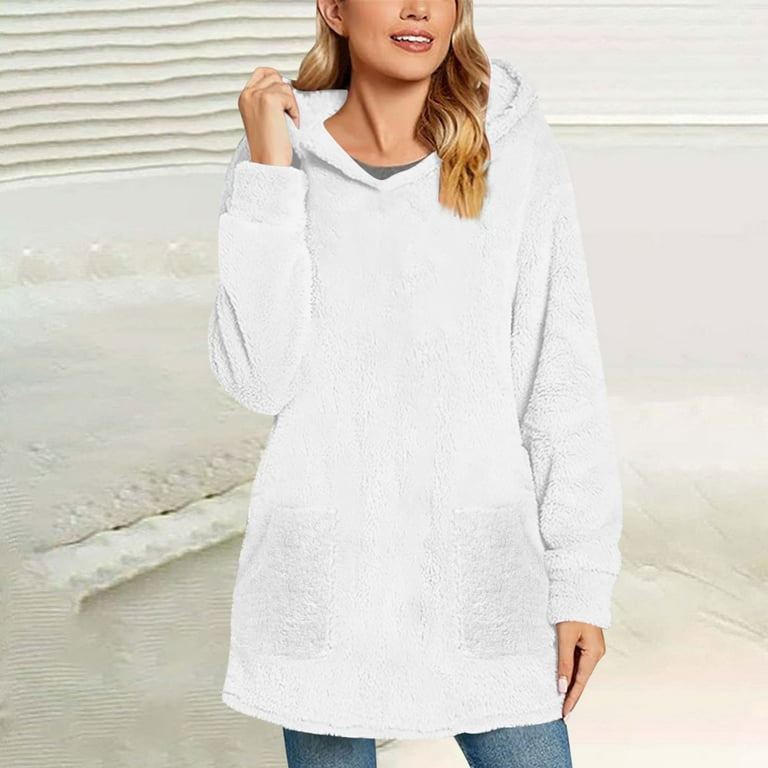 Miluxas Sherpa Hoodie Dress for Women Cute Fuzzy Long Sleeve
