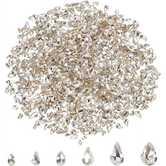 600Pcs 6 Style Dazzling Teardrop Design Cabochons Crystal Clear Glass Rhinestone Gems Faceted Three-Dimensional Cabochons Transparent Faux Diamond Jewels for Jewelry Making