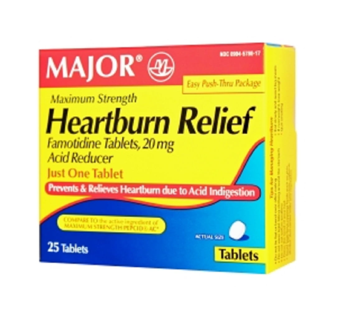 Major Heartburn Relief M/S Famotidine-20 Mg White 25 Ct Upc 309045780176