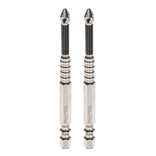 Uxcell 2pcs Punta de Destornillador Phillips Magnética Antideslizante PH2 Vástago Hexagonal de 1/4" Longitud de 3.5" (90mm) Puntas de Destornillador de Impacto Cruzado