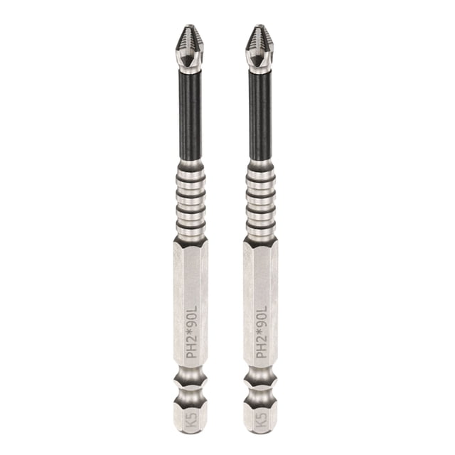 Uxcell 2pcs Punta de Destornillador Phillips Magnética Antideslizante PH2 Vástago Hexagonal de 1/4" Longitud de 3.5" (90mm) Puntas de Destornillador de Impacto Cruzado