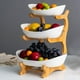 thumbnail image 3 of Cesta de frutas de 3 niveles para cocina Frutero de cerámica con soporte de madera de bambú para mostrador de cocina, bandeja de servicio desmontable, juego de fruteros para cocina Par, 3 of 5