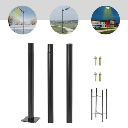 10ft Galvanized Steel Light Pole, Black Outdoor Street Lamp Post with Ground Cage, Floor Mount Lighting Pole for Parking Lot Park Road