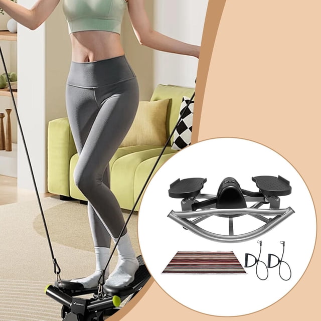 Mini stepper,Stepper de fitness con bandas de resistencia,Step mecedora con alfombrilla para el suelo,para mujeres y hombres.,Escalera mecánica para el hogar,apartamento o residencia