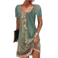 thumbnail image 1 of Vestido de mujer de manga corta con cuello redondo, estilo bohemio, con estampado floral, para verano, 1 of 3