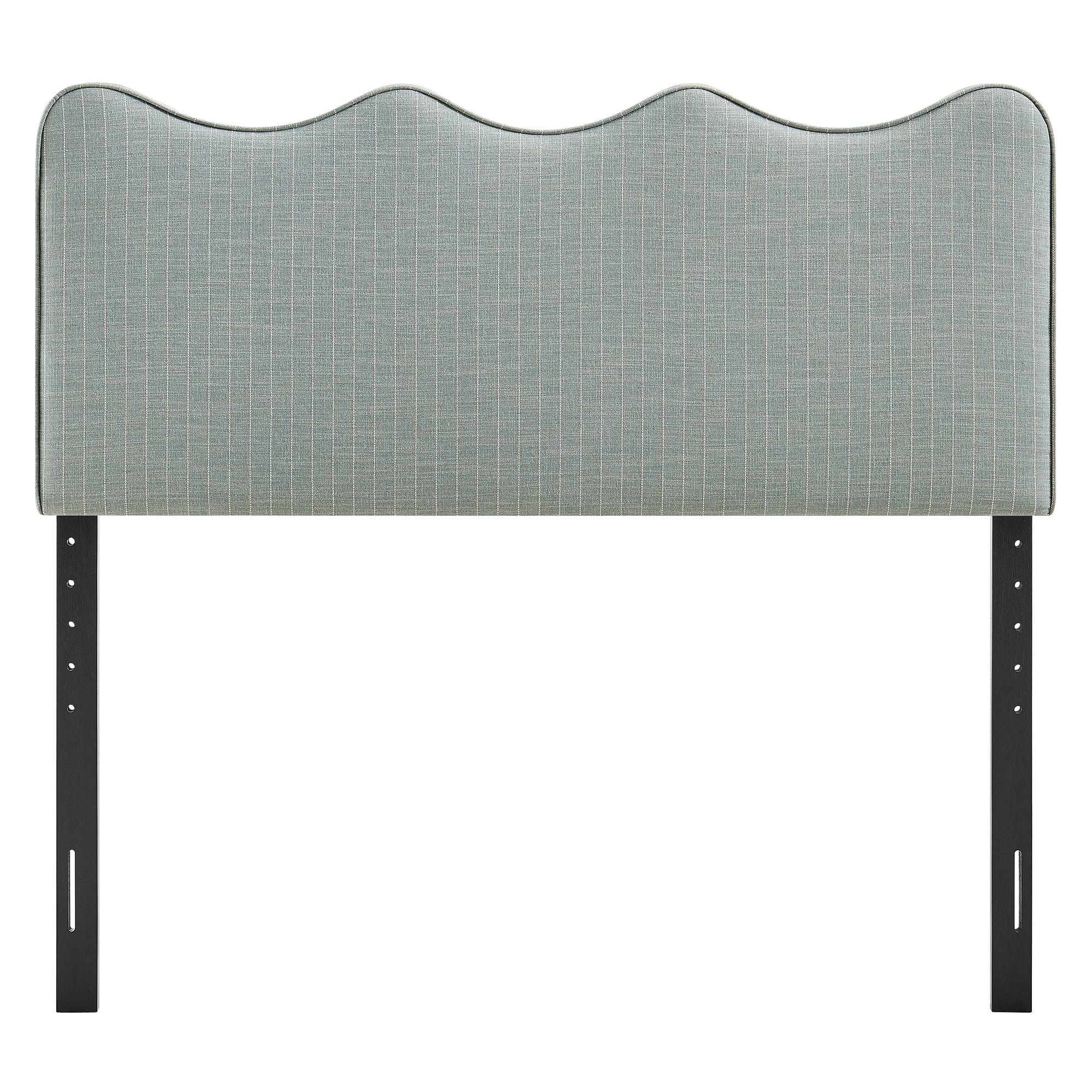 Athena Striped Fabric Upholstered Queen Size Headboard in Spa Blue Stripe