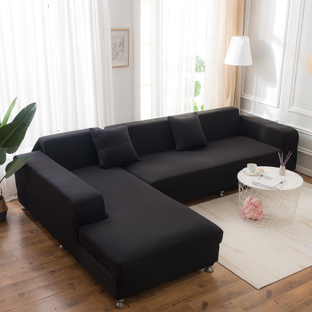 Stretch Elastic, Anti-Wrinkle, Pure Color Slipcover For 1-4 Seater Sofas For Moving Living Room Furniture (3 Seater, Black)