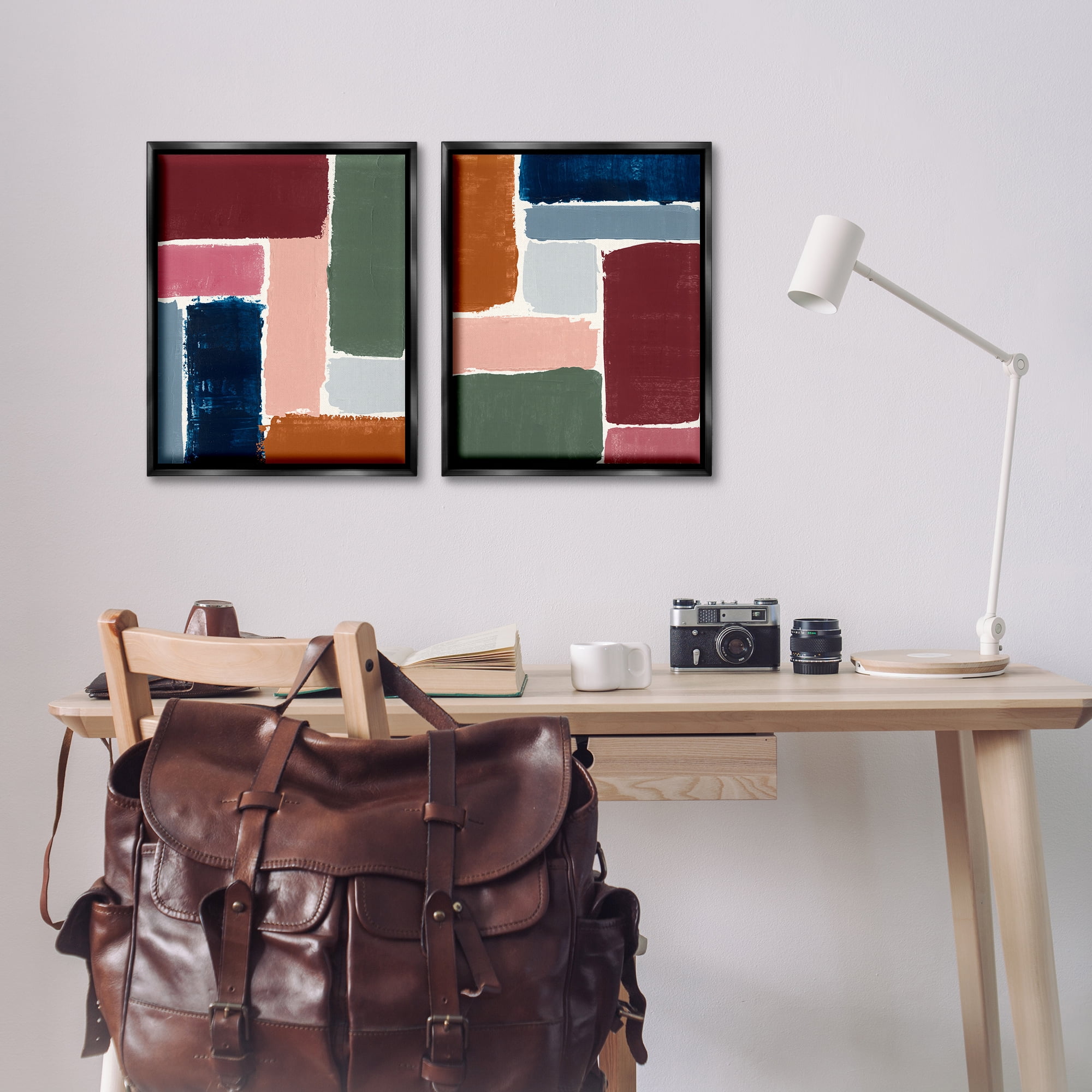 Stupell Industries Abstract Modular Color Block Abstract Painting Black Floater Framed Canvas Art Print Wall Art, 17 x 21, Set of 2