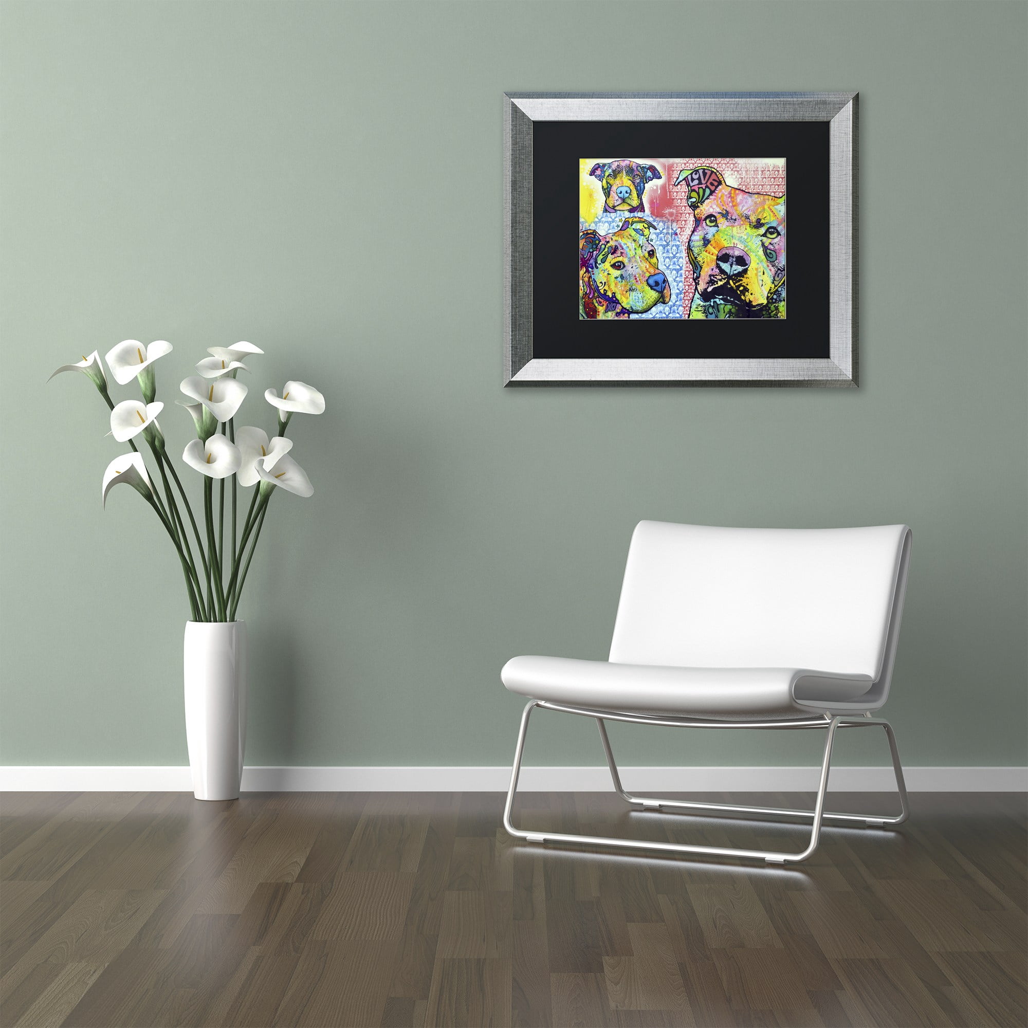 Trademark Fine Art "Thoughtful Pit Bull Part 3" Canvas Art by Dean Russo, Black Matte, Silver Frame
