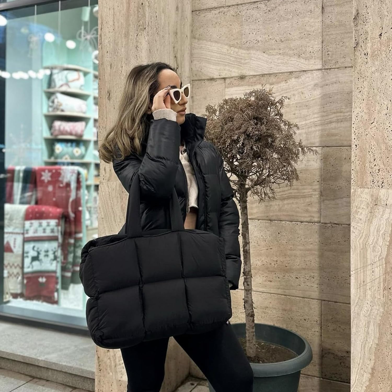 JennyShop Large Capacity Fashion Quilted Puffy Handbag, Herald Puffer Tote Bag for Women, Lightweight Satchel Purse for Working Travelling Gym Shopping