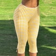 thumbnail image 6 of MLQIDK Pedal Pushers for Women Plaid Capri Pants Dressy Casual Elastic Waist Knee Length Lounge Pants Trendy Summer Plaid Capri Pants with Pockets Yellow XL, 6 of 6