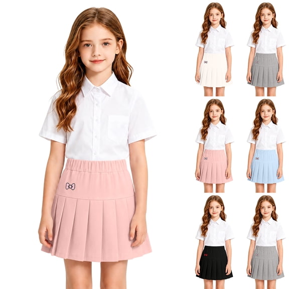 School Uniform Skirts Solid Bow Embroidery Pleated Mini Skirt High Waist Tennis Skirts