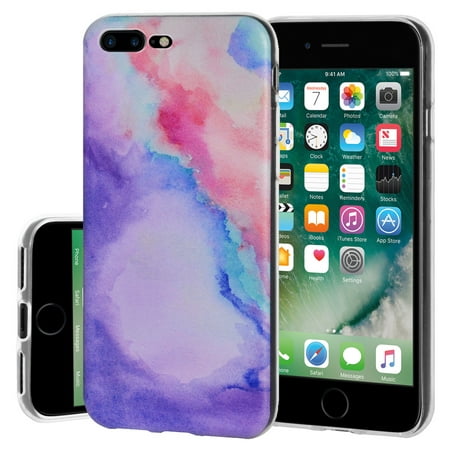 iPhone 8 Plus Case Screen Protector Charger Cable Combo, Premium Clear TPU Graphic Designer Case 9H HD Tempered Glass Apple Mfi Certified Lightening Cable for iPhone 8 Plus - Abstract Watercolor