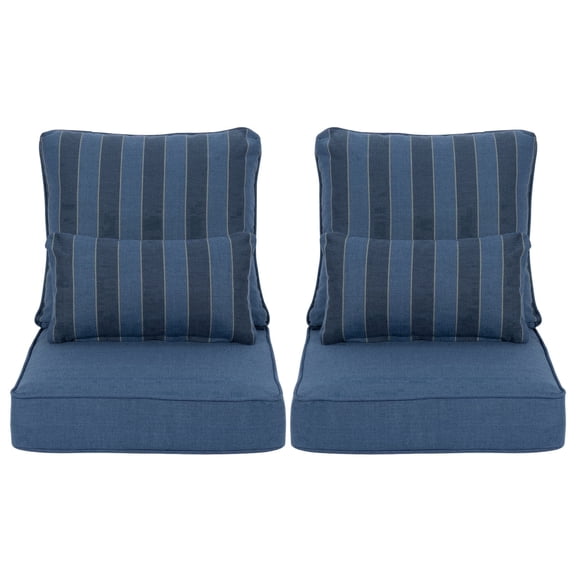 Aoodor 22"x24" Dark Blue Stripe Patio Chair Cushions Set, Memory Foam Outdoor Seat Cushions (Set of 2 Seats, 2 Backs, 2 Lumbar Pillows)