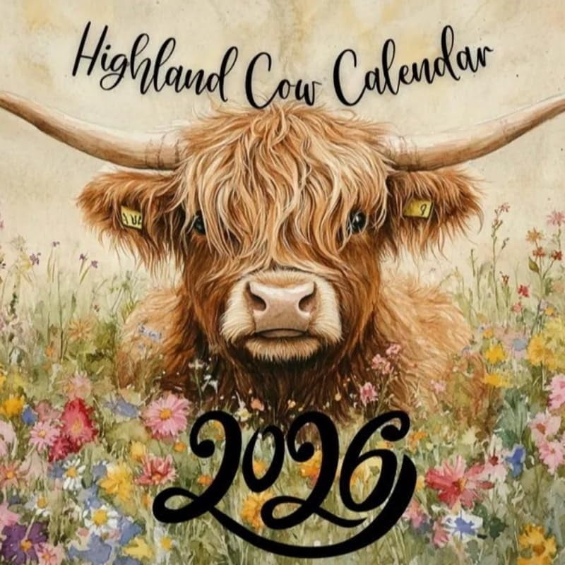 Brainybites Clearance 2026 Highland Cow Wall Calendar, Watercolour Cows Monthly Planner Scottish Wall Art Decor