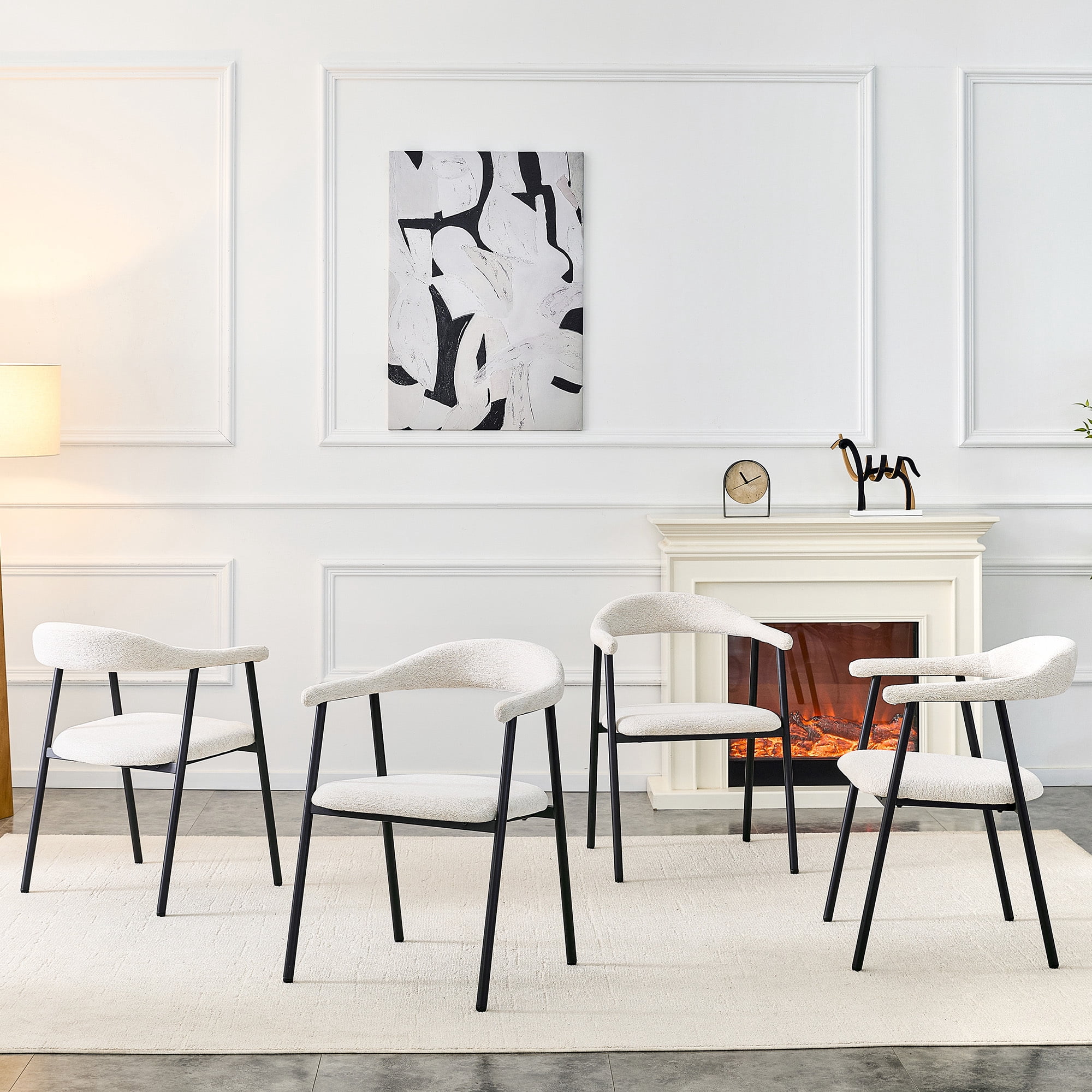 Leumius Dining Chairs Set of 4,Sofa Fabric Dining Room Chairs with Cushion Seat and Metal Legs,Modern Minimalist Style Kitchen Chairs for Kitchen Living Room,Easy Assembly,White Fabric