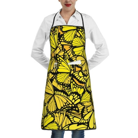 

Pofeuu Yellow Butterflies Print Aprons with Pockets Cute Aprons for Kitchen Cooking Server Barber Chef Apron