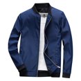 thumbnail image 1 of Chaquetas Hanzidakd para hombre, abrigos de invierno y otoño, manga larga, color liso, cuello alto, bolsillo con cremallera completa, ligeras, gabardinas holgadas, cárdigan informal, tops, azul XXL, 1 of 3