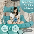 thumbnail image 6 of RADIATA Double Egg Swing Chair Outdoor with Stand and Cover, 2 Person Wicker Patio Hanging Loveseat, 670 lb Capacity, 5 in Green Cushions for Porch, 6 of 12