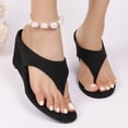 thumbnail image 2 of Women's Low Wedge Sandals Trendy Dressy Square Open Toe Summer Beach Flip Flops Thong Heeled Sandals Black Size 7, 2 of 6