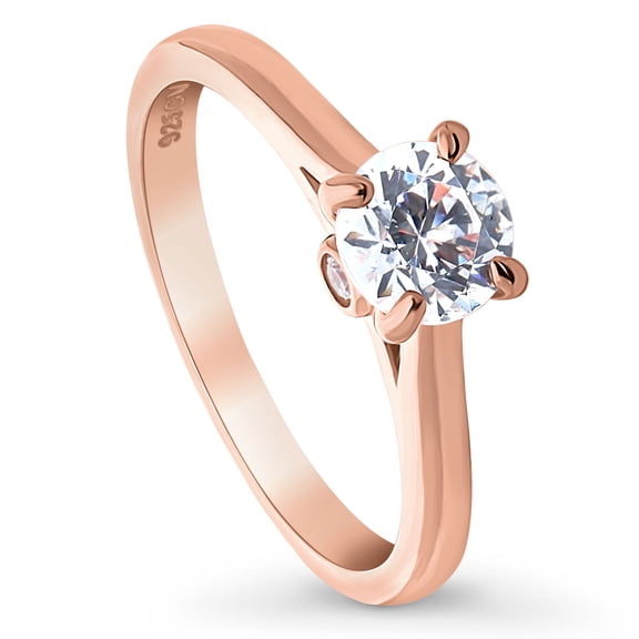 BERRICLE Sterling Silver Solitaire Wedding Engagement Rings 0.8 Carat Round Cut Cubic Zirconia CZ Promise Ring for Women, Rose Gold Plated Size 6