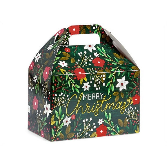6 Pack, Botanical Christmas Gable Box, 8.5X4.75X5.5" for Christmas Decor