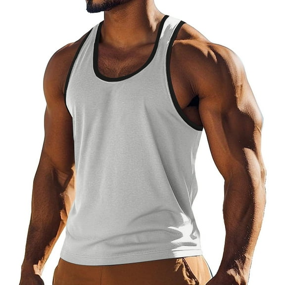 WRKEKC Men's Tank Tops Color Block Crew Neck Sleeveless Fabric For Summer Casual Gym Undershirt Lightweight Comfortable Daily Wear