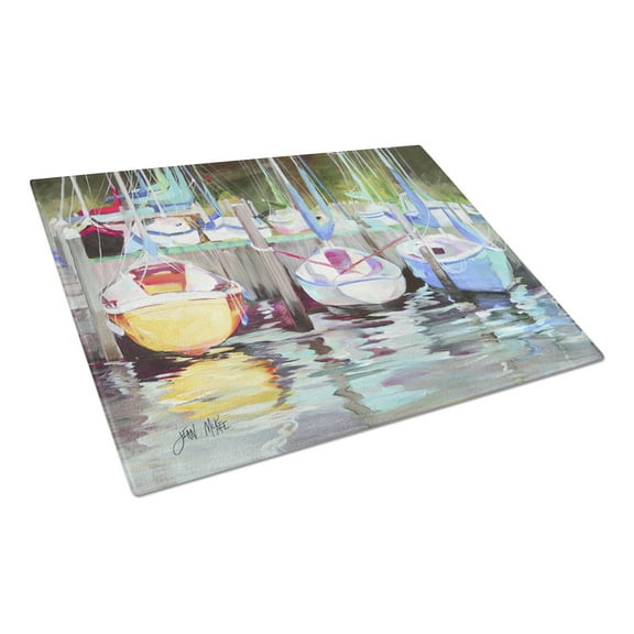 Yellow boat Sailboat Glass Cutting Board Large