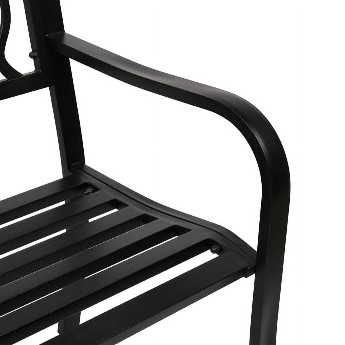 50" Black Outdoor Welcome Bench&nbsp;- 750lb Capacity Weather-Resistant Iron Bench w/ Curved Armrests & PVC Slats - Easy Assembly Patio Seating
