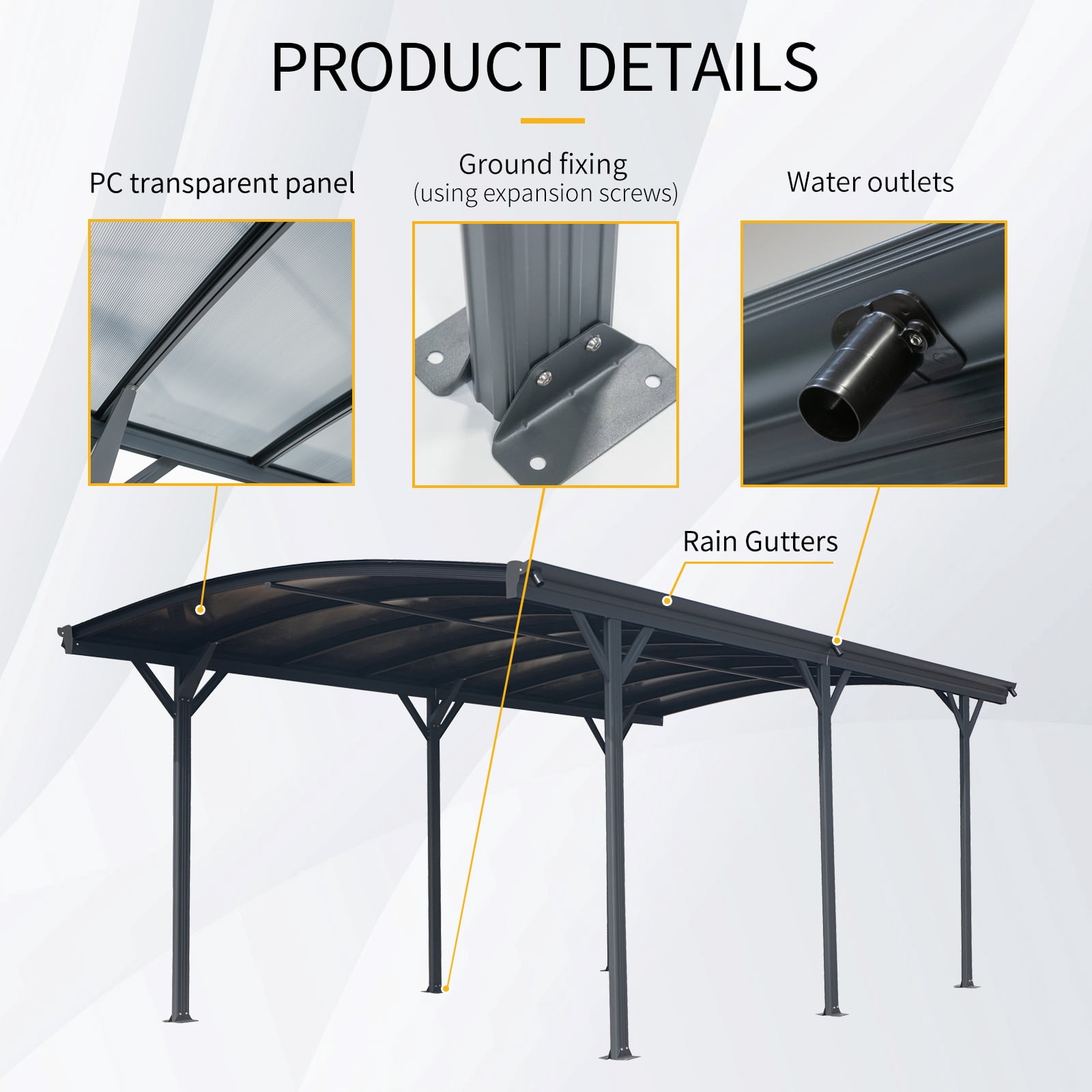 taoruifang 10x19 FT Arch Carport Aluminum Frame Polycarbonate Panels Heavy Snow Load Outdoor Canopy for Driveway Car Truck Black