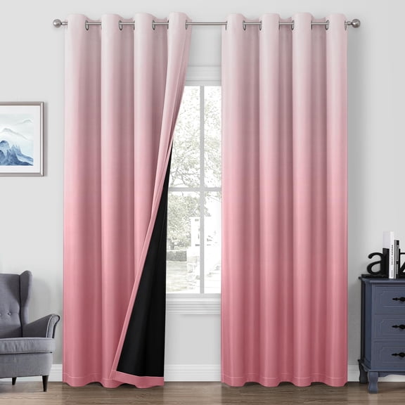 Pink 100% Ombre Blackout Curtains for Bedroom, 52 X 84 Inches Long Room Darkening Gradient Light Blocking Thermal Insulated Grommet Drapes for Living Room, 2 Panels