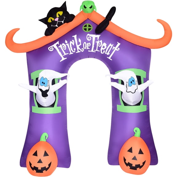 Haunted Hill Farm 9 Ft. Halloween Walkway Arch Inflatable with LED Lights | Jack-O-Lantern, Ghost, Black Cat, Witch | Festive Outdoor Blow-Up Décor | Blower, Ropes, Stakes and Storage Bag Included