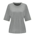 thumbnail image 4 of Blusa de manga media con cuello redondo lisa y casual para mujer: top de poliéster transpirable para el día a día o el trabajo, ligero y resistente a las arrugas, 4 of 5