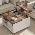 thumbnail image 4 of Walsunny Lift Top Coffee Table with Hidden Storage, Farmhouse Coffee Table with Adjustable Storage Shelves & Wheels White, 4 of 10