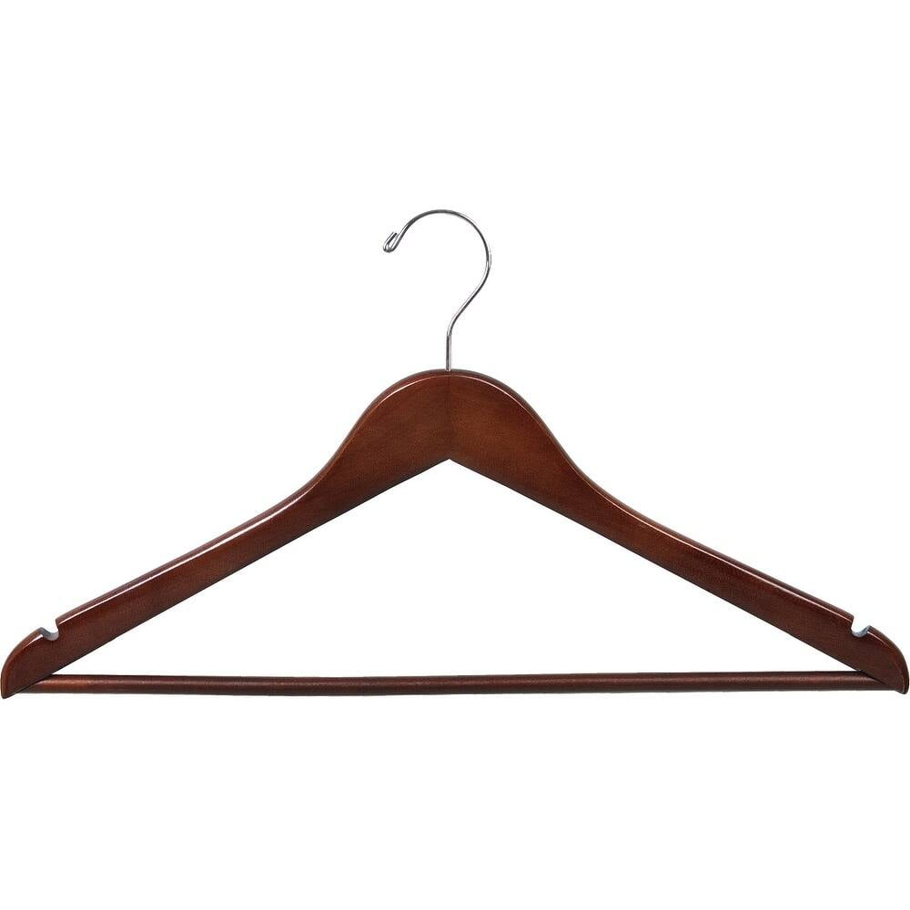 International Hanger, Walnut Wood Suit Hanger with Wooden Solid Bar, 50 Pack
