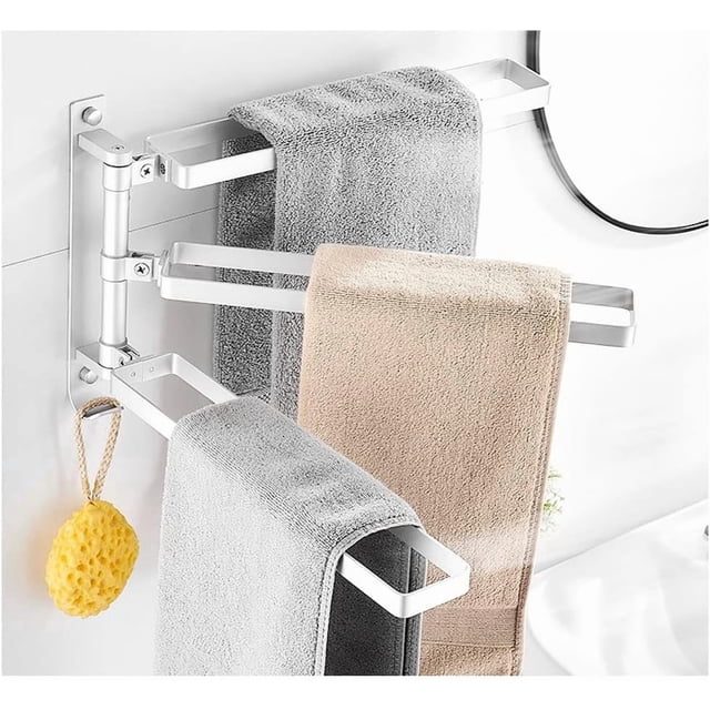 Toallero Toallero Toallero de baño giratorio con gancho Toallero plegable de aluminio Soporte de pared Toallero Colgador de toallas Estante de cocina Toallero Toallero / B-Plata / 3 barras The New