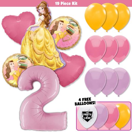 19pc Beauty & the Beast Party Decorations Balloons Kit - Belle's Colorful Pink Kids Birthday Party Supplies Decor - Includes JUMBO Pastel Pink Number 2 Age Balloon