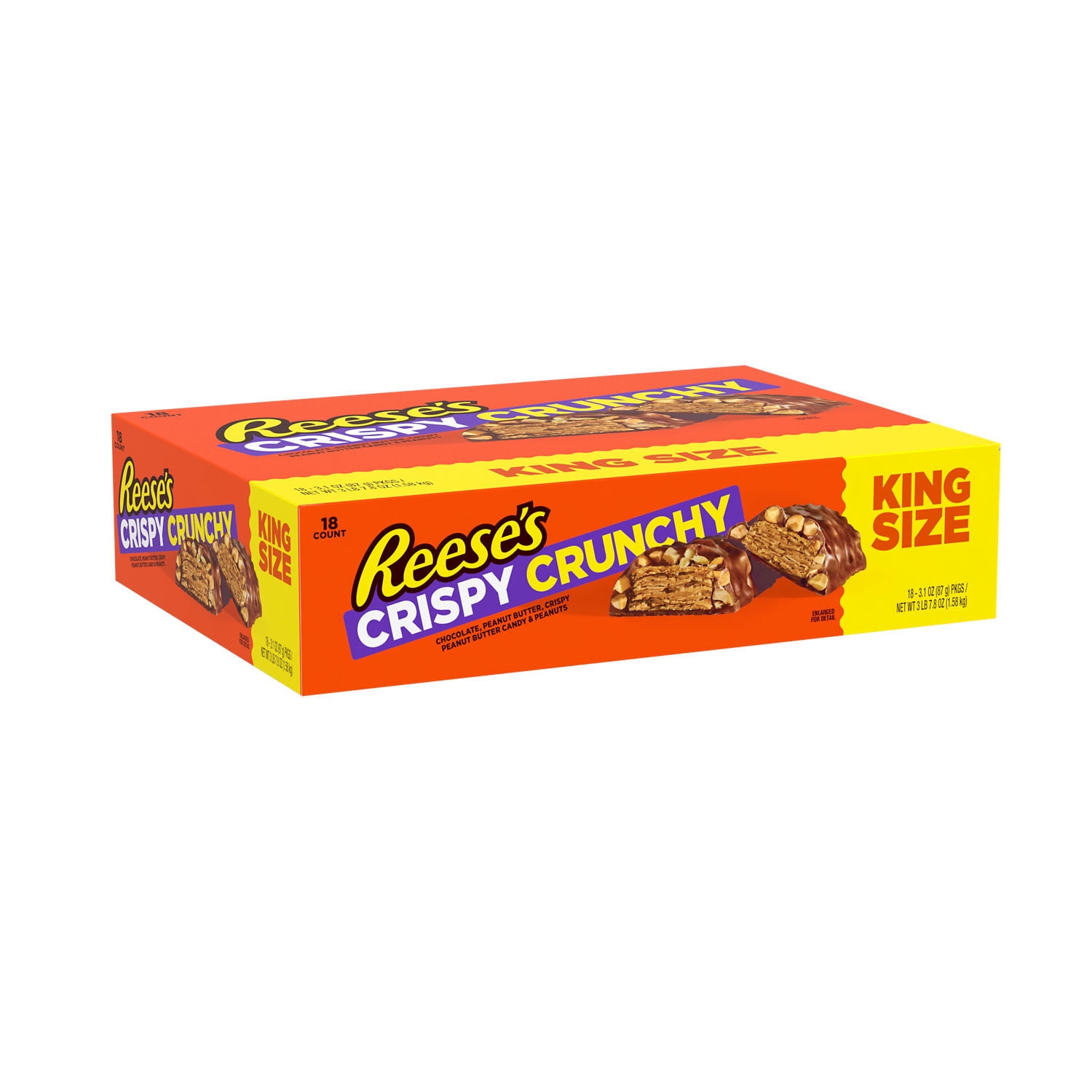 Reese's Crispy Crunchy Peanut Butter and Peanuts King Size Candy, Bars 3.1 oz, 18 Count