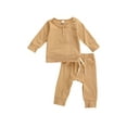 thumbnail image 2 of 2Pcs Toddler Outfits, Solid-Color Long-Sleeves Top + Elastic-Waist Pants, 2 of 6