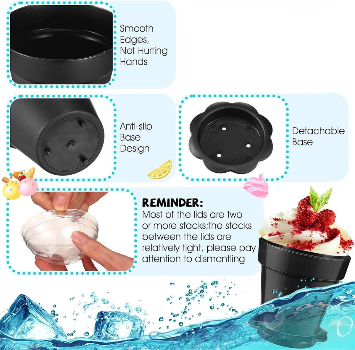 GIXUSIL 20 Pack Mini Flower Dessert Parfait Pots Cups with Lid and Bottom Tray, Plastic Cake Plant Nursery Pots for Succulent, Vegetable or Use as Dessert Containers (3 inch, Black)