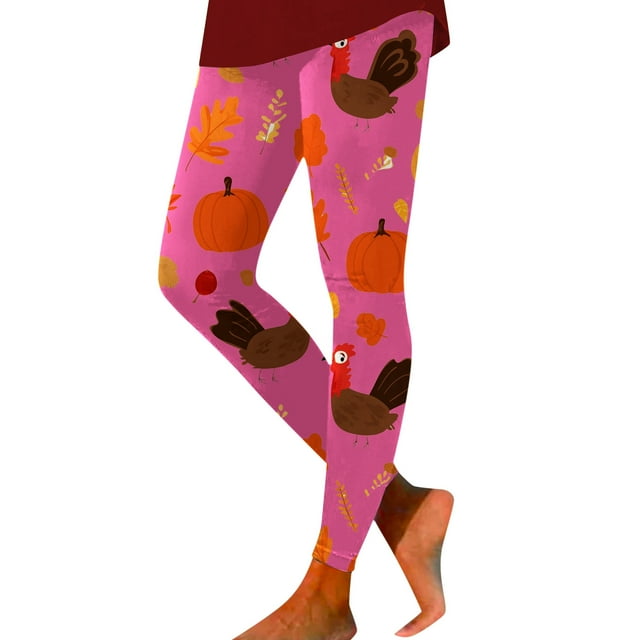 GDREDA Leggings de Fête Graphiques Amusants pour Femmes Action de Grâce Rose Vif,P