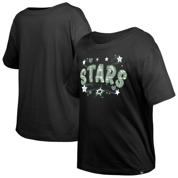 Girl's Youth New Era  Black Dallas Stars Flip Sequin T-Shirt