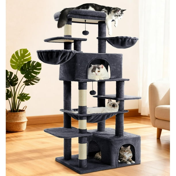 Rascador para Gatos ABCPET Grande Torre para Gatos 68 cm con Postes para Rascar Gris
