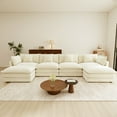 thumbnail image 3 of 146.5” Beige White Modular Sofa, 4 Seater U Shaped Chenille Sectional for Living Room, Cloud Couch with Ottoman, Sofá moderno, 3 of 14