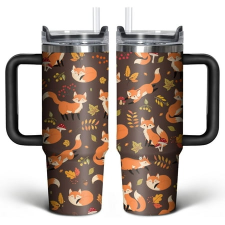 

30 oz Fox Tumbler with lid and Straw Fox CoffeeTravel Mug Cup Water Botter Fox Gifts for Fox Lovers Fox Stuff Decor Accessories