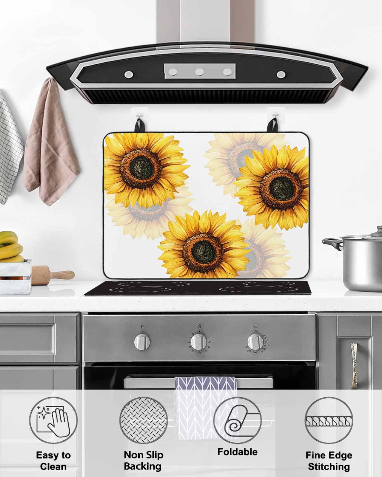 nqOlkjepod Large Induction Cooktop Protector Mat 36"x21", Sunflower Stove Top Covers for Electric Stove, Summer Botanical Floral Blooming Decorative Stove Burner Cover Mats, Glass Top Stove Cover
