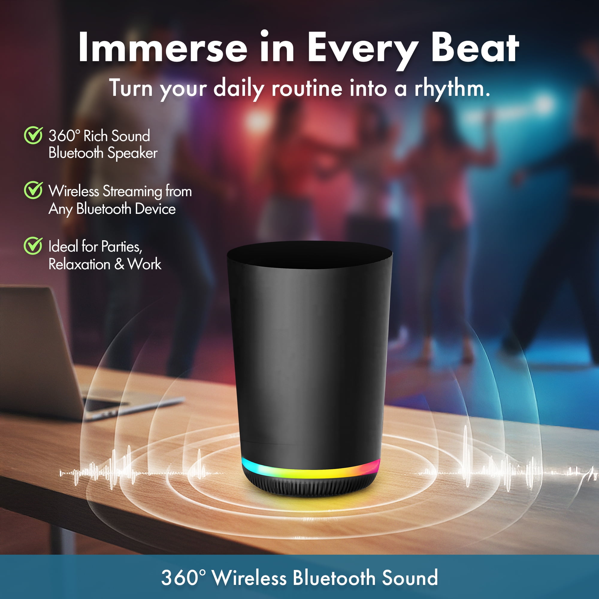 Trash Can with LED Color Changing Wireless Speaker with Radio, 9.8L Black Trash Can Speaker