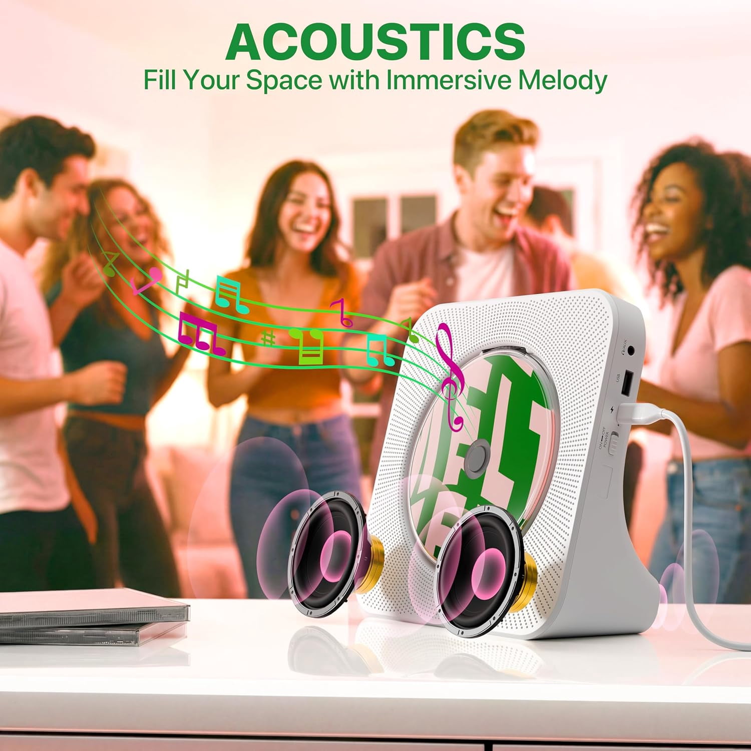 Portable CD Player for Home, Desktop with Speakers, Gift for Mom, Combo with Bluetooth/FM Radio/Stereo Sound/Remote Control/USB Drive/AUX/Timer/Repeat